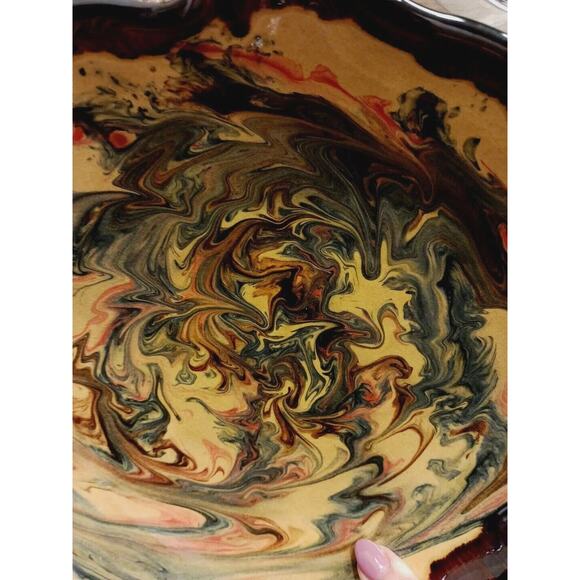 11" Spanish Pottery Swirl Hand Painted Bowl Glazed ARTSY Salad Nuts Candy Decor - Picture 3 of 16